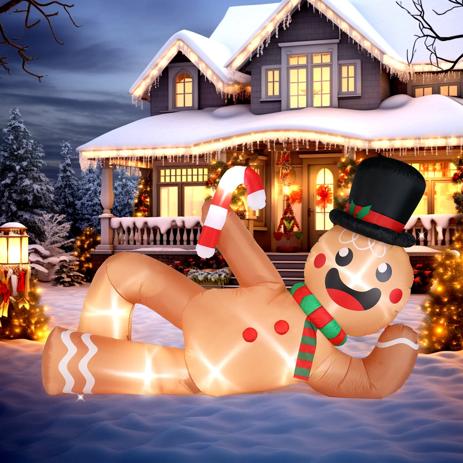9.8 FT Lighted Christmas Inflatable Decoration, Large Inflatable Lying Gingerbread Man, Funny Blow Up Yard Decorations with Built-in LED Lights for Holiday Party Front Yard Lawn Garden DecorVelvet Bloom15