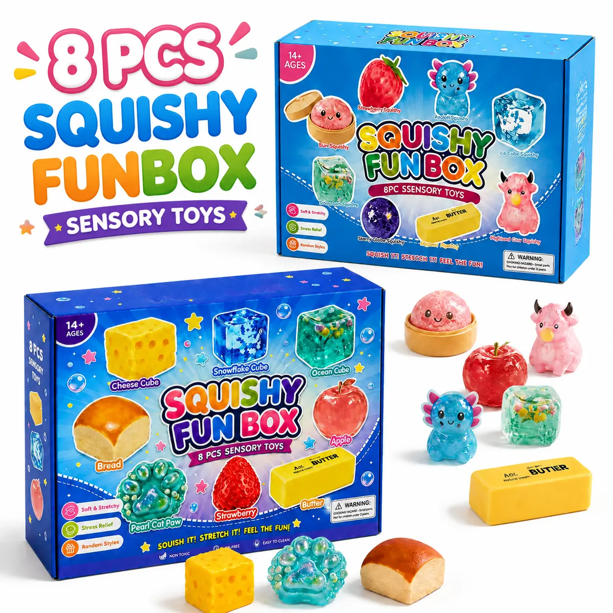8‑Piece Set Squishy, Malt Sugar Slow‑Rebound Fidget Toys, Cute Animal & Creative Shapes, Assorted Sensory Stress‑Relief Bundle, 8 Unique Styles, Ideal Party Favor and Holiday Gift