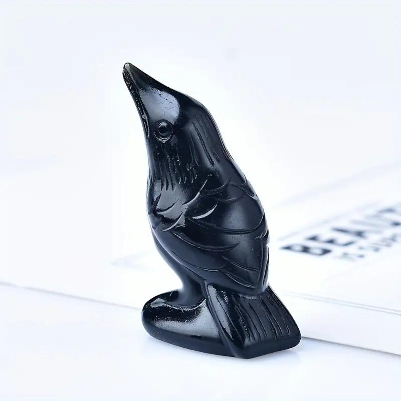 Handcrafted Natural Obsidian Crow Sculpture Desk Decor - Black Crystal Raven Mineral Specimen, Art Figurine, Desktop Decoration Ornament, Home Decoration Collectible, Witchy Decor