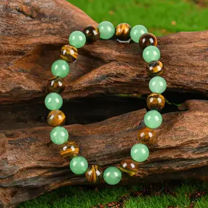 Natural Green Aventurine & Tiger Eye Bead Bracelet, Elegant Dual-Stone Design, Stretch Fit, Symbol of Peace & Protection, Ideal for Daily Wear & Gifting