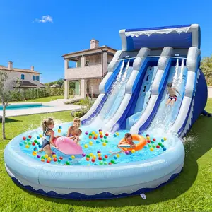 Inflatable Water Slide for Kids with Big Splash Pool, Water Slides for Kids Backyard Water Slide and Swimming Pool Summer Splash Party (Blue sea Wave) summervibes