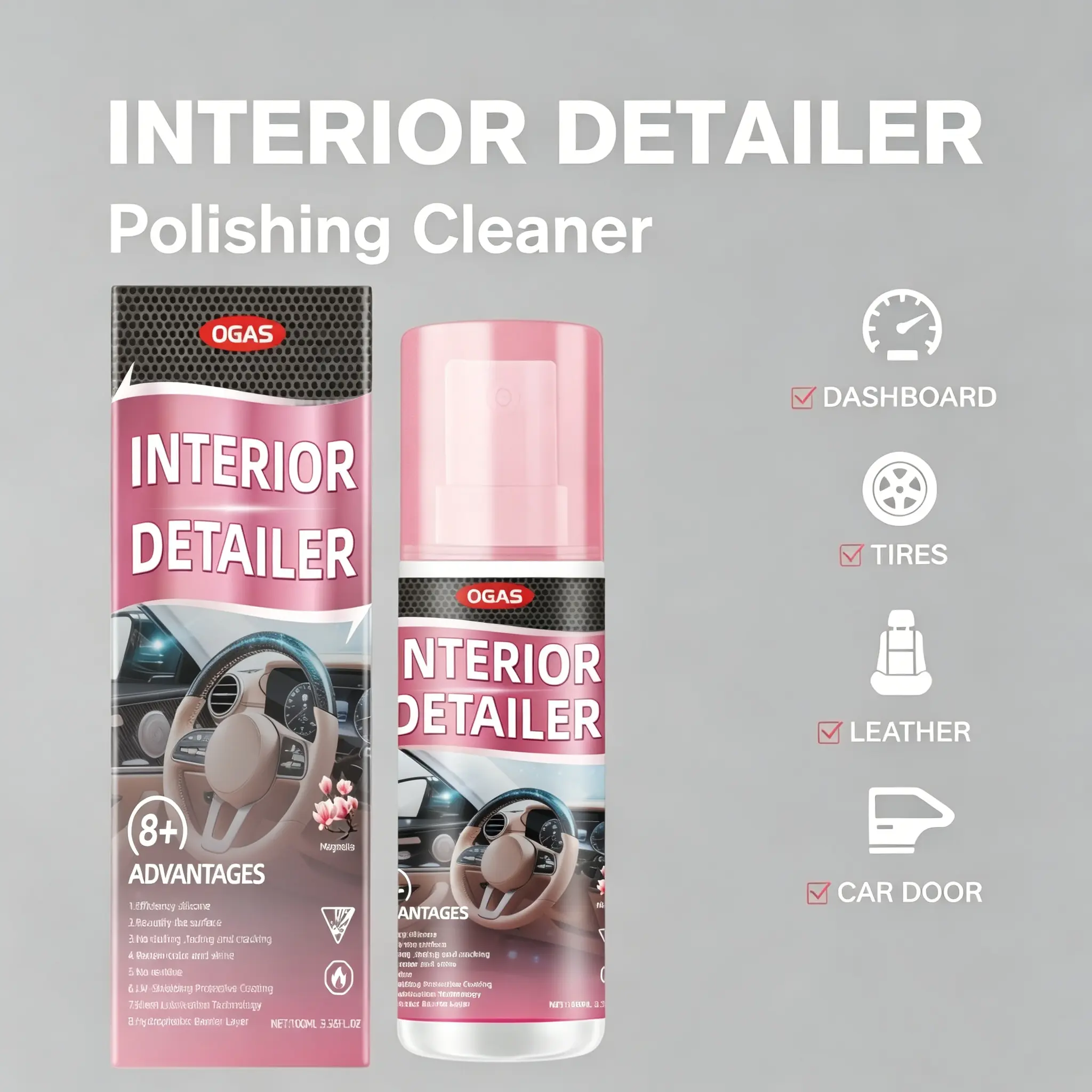 Car Interior Detailer Restorer Polishes for Leather, Plastic , Rubber, User Friendly Effortless Cleaning Solution for Trim Dashboard Car Door Tires Bumpers Leather, Trim Restorer Safe Auto Detailing Supplies - 100ml Car Detailing Kit, UV Protection Car
