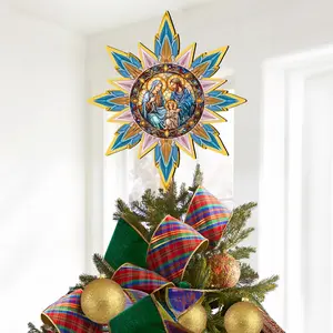 G. Debrekht 89505 Unisex Farmhouse Traditional Artistic Peaceful Nativity Star Wooden Tree Topper, Festive Holiday Decoration