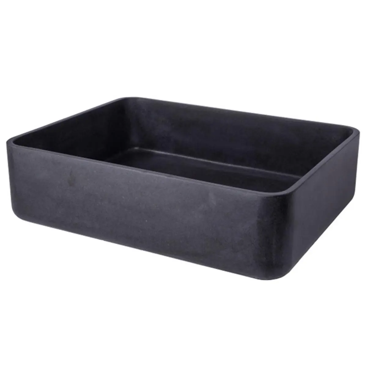 Eden Bath EB-S047LS-H Thin Lip Rectangular Vessel Sink - Black Lava Stone, Above Counter Sink, Honed Finish, Simple Lines