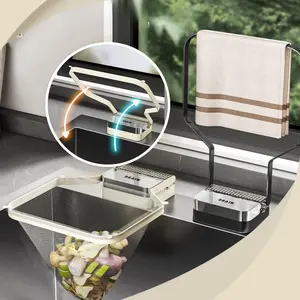 Kitchen Sink Corner Drain Strainer with Mesh Bags Efficient Water Filtration Suction Cup Design for Stability Easy Cleaning Detachable Rack Foldable Upright Flexible Space Saving