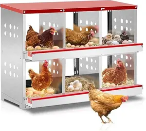 Chicken Nesting Boxes - 6 Compartment Metal Poultry Nest Box Wall Mount for Chickens, Hens, Ducks - Easy Egg Collection - Large Vented Holes Chicken Coop Equipment
