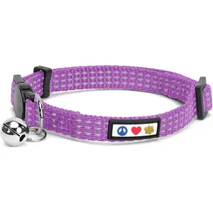 Pawtitas Reflective Cat Collar with Safety Buckle and Removable Bell Cat Collar Kitten Collar Purple Orchid Cat Collar
