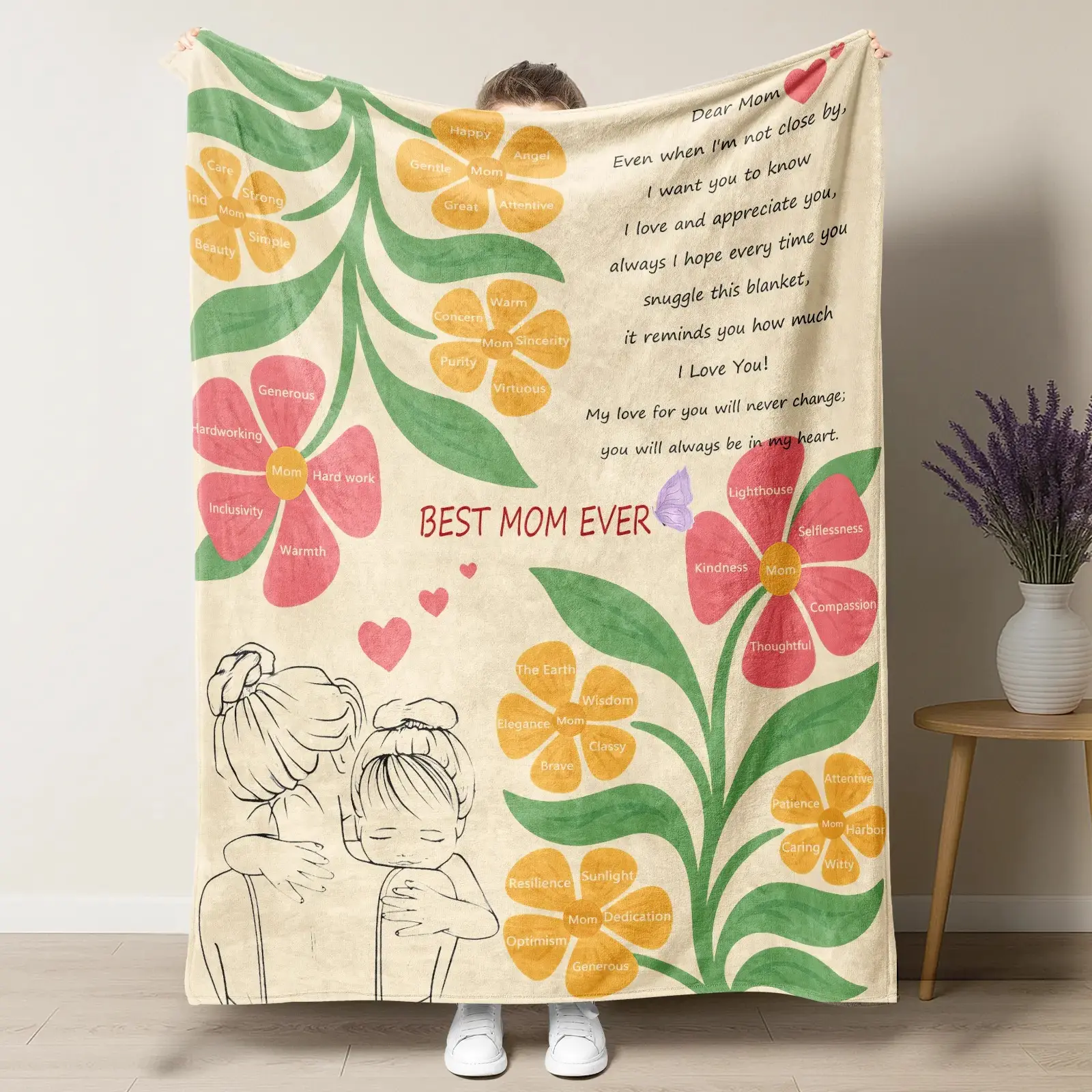 Soft Throws Blanket - Gentle Soft Comfy and Cozy Plush Blanket with Heartfelt Text, Mother's DayBirthday Gift from Daughter Son for Mom, Gentle Soft Blanket
