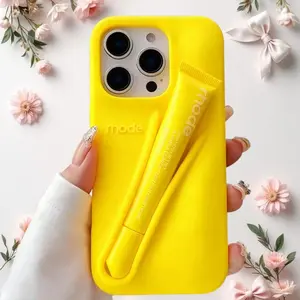 New Rhode Silicone Lip Balm Holder Phone Case for iPhone, Soft Matte Shockproof Cover with Lip Gloss Slot, Cute Aesthetic Phone Case (random lipstick gift)