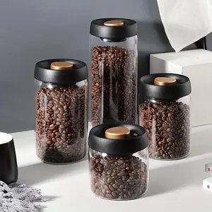 1pc Coffee Bean Storage Container - Vacuum Sealed Glass Tank with Pressure Pump, Moisture-proof, Airtight, Perfect for Coffee Beans, Tea, Nuts, Grains, Kitchen Organizers and Storage, Kitchen Accessories travel accessory
