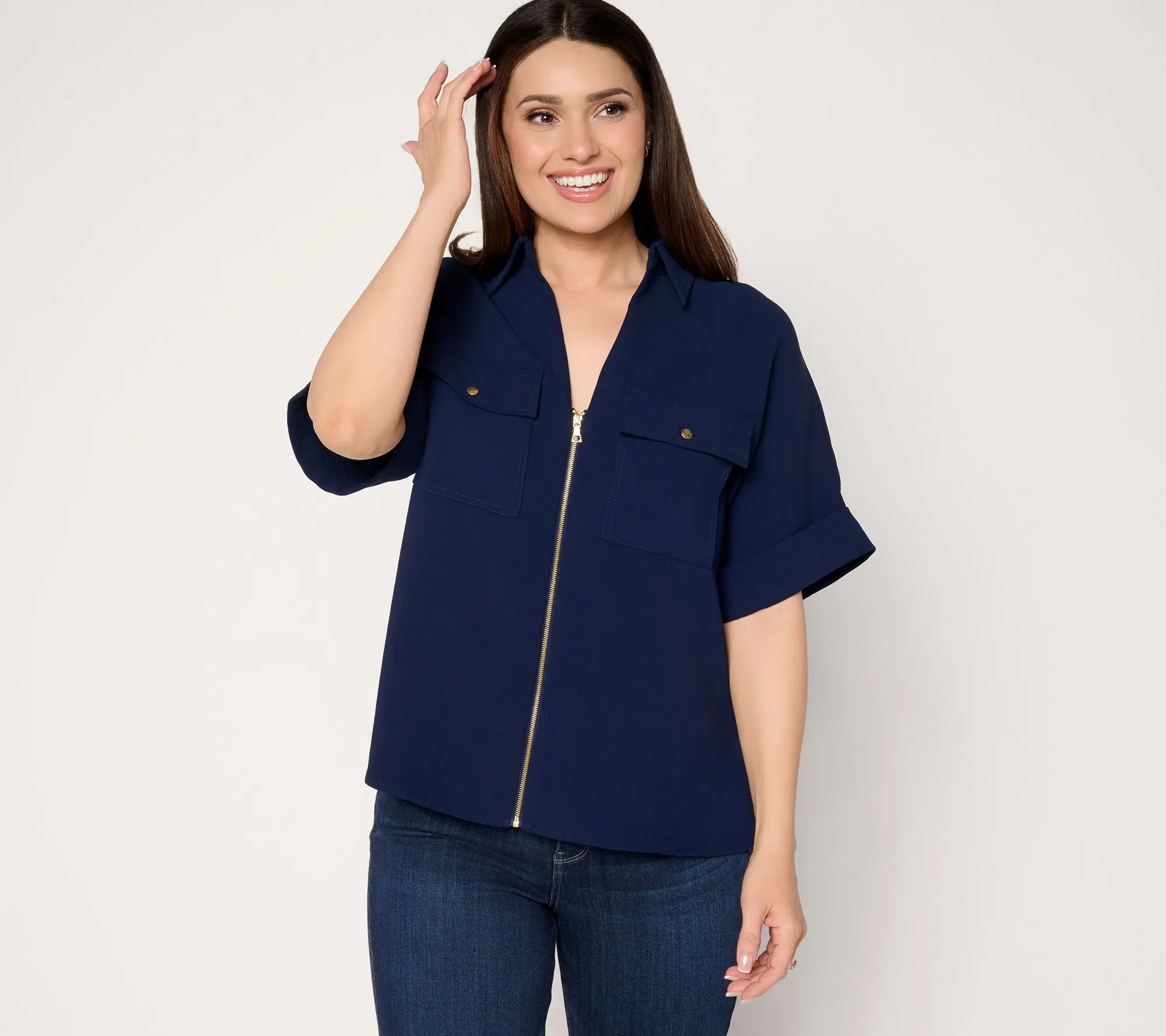 Susan Graver Textured Woven Zip-Front Utility Jacket