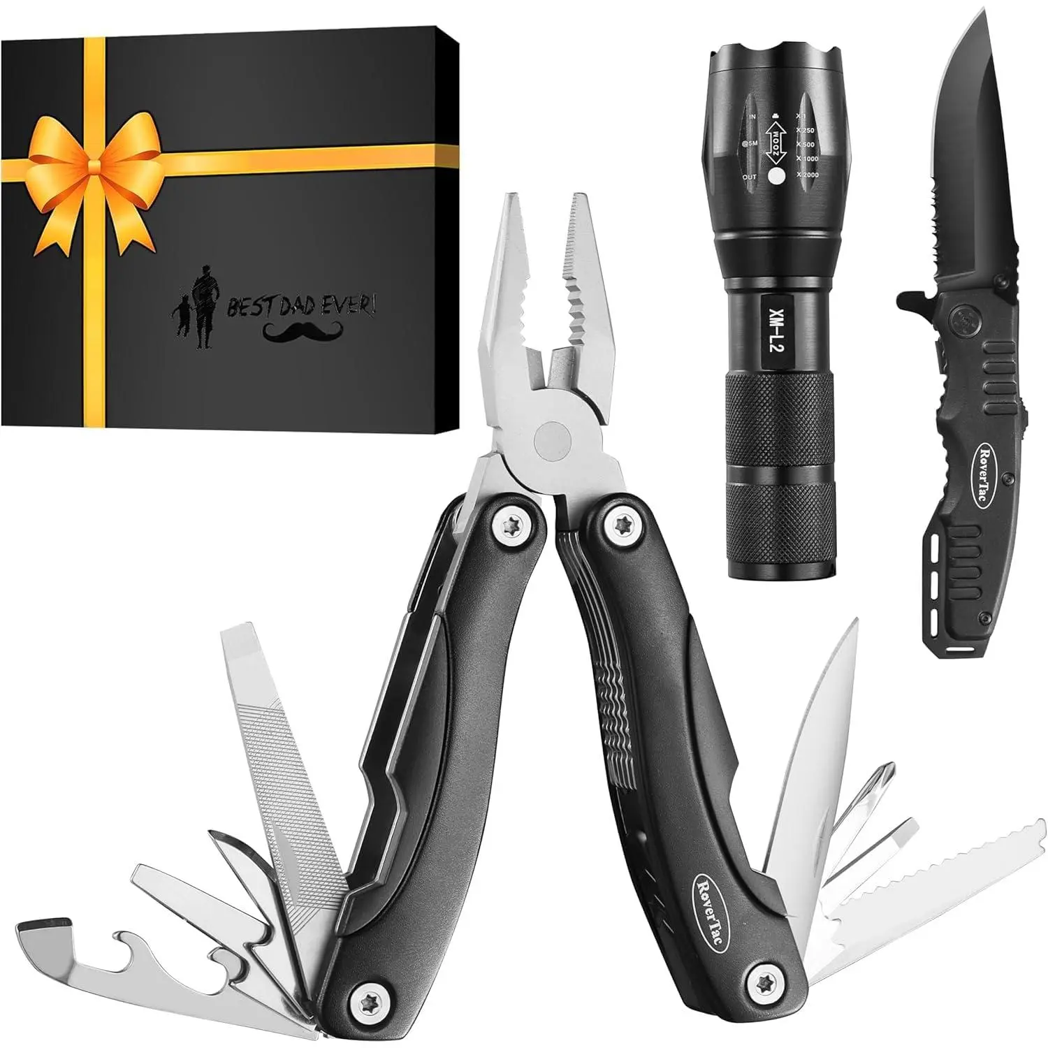 Tools Set for Dad Gift - 12-in-1 Multitool Pliers, Knife & Flashlight in a Gift Box with "BEST DAD" - & Practical Gift for Father’s Day, Birthday, Christmas & Retirement