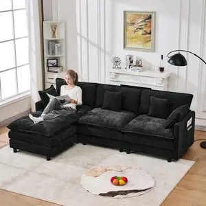 102" Modular Sectional Sofa, Premium Chenille Cloud Couch with Reversible Ottoman, L-Shaped Oversized Sofa with Side Storage Pockets for Multi-Scene Living Room & Home Office