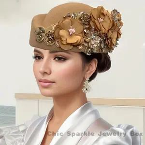 Elegant Vintage British Felt Beret with Floral Appliqué - Perfect for Weddings, Parties & Christmas Gifts Headdress Decorative