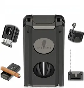 XIFEI 5-in-1 Professional EDC Metal Tool - Multi-Functional Mechanical Gadget with Precision Trimmer & Punch, Refillable Design, Premium Executive Gift for Men, Black - Lighter Foldable Portable Combo