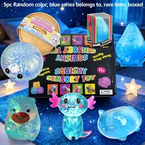 1/5pc Novelty Stress Relief Toy Set, Relieve Anxiety, Slow Resilience, Party Gift, Festival Gift Creativity, Soft and Slowly Rising Stress Relief Toys, Kawaii Squishies - Cute Desktop Accessories for Office Workers, Blue Series, Boxed