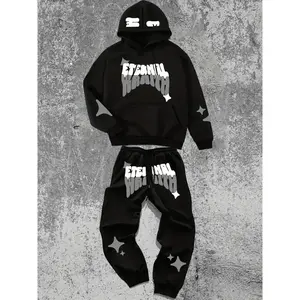 Trendy Letter Print Sportswear Set, Soft Comfortable Home Casual Wear, Urban Street Style for Relaxing at Home & Personal Outings, Streetwear Tracksuit Set