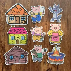 9pcs, Three Little Pigs classroom interactive props, Classroom Supplies, felt board teaching aids, early education materials, Visual Learning Tools