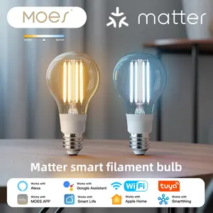 Tuya WiFi Smart LED Filament Light, Matter Protocol Compatible, Works with Alexa Voice Control, App Remote Control, Smart Home Lighting, Warm White Dimmable, E26/E27 Base, No Hub Needed, Energy Saving, Vintage Style