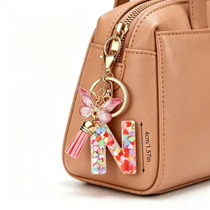 Personalized A-Z Initial Keychain Set, Sparkling Glitter Tassel Charms with Rose-Gold Hooks, Premium Metallic Finish for Purse and Key Decoration, Ideal Birthday Gift or Anniversary Present for Her