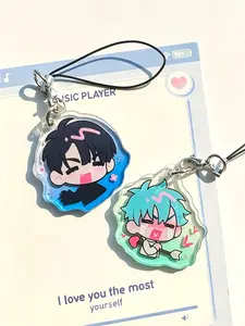 Creative Acrylic Keychain Set, 2D Flat Design, Colorful Background, Dual-Sided Pendant, Cartoon Couple Characters, Fan Collection Accessory