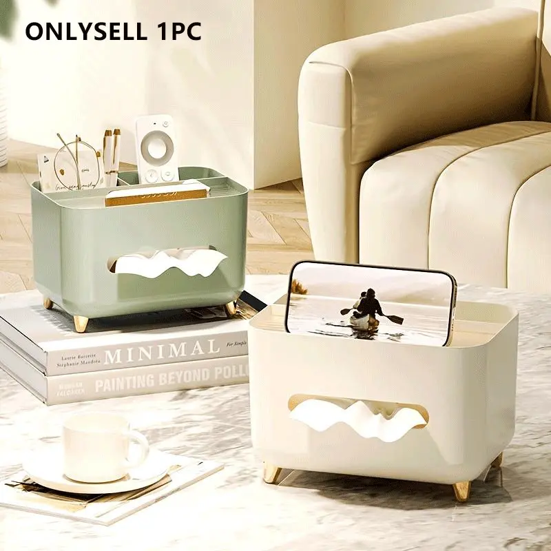 [Desk Organizer] 1pc, Multifunctional Desk Organizer - Tissue Box - Remote Control And Miscellaneous Storage Box - Plastic Desktop Tissue Holder - Tissue Dispenser