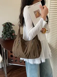 2026 New Plaid Crossbody Bag, Drawstring Pleated Cloud Bag, Large Capacity Backpack Shoulder Bag, Daily Commute Bag