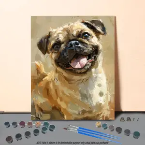 Pug Dog Pattern DIY Painting By Numbers Kit without Frame, DIY Paint By Numbers Kit for Beginner, Wall Art Decor for Home Living Room Bedroom
