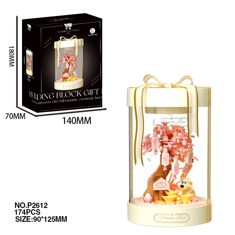 Brick Terrarium with Preserved Cherry Blossom Lightweight Bouquet Tree & Puppy - peonies artificial flowers Aesthetic Glowing Home Decor Shelf Accent, Thoughtful Birthday Gift decoration