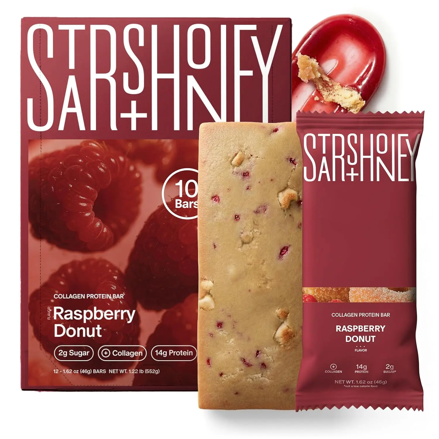 Stars + Honey | The Protein Bar – Raspberry Donut | 3 Types of Protein | All-Natural Ingredients | Gluten Free, Dairy Free, Soy Free, No Seed Oils, No Sugar Alcohols