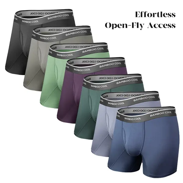 BAMBOO COOL Men's Activewear Boxer Briefs in Soft Premium Stretch Fabric with Open Fly Pouch, Breathable & Non-Fading, 4 or 7 Pack, Tag-Free