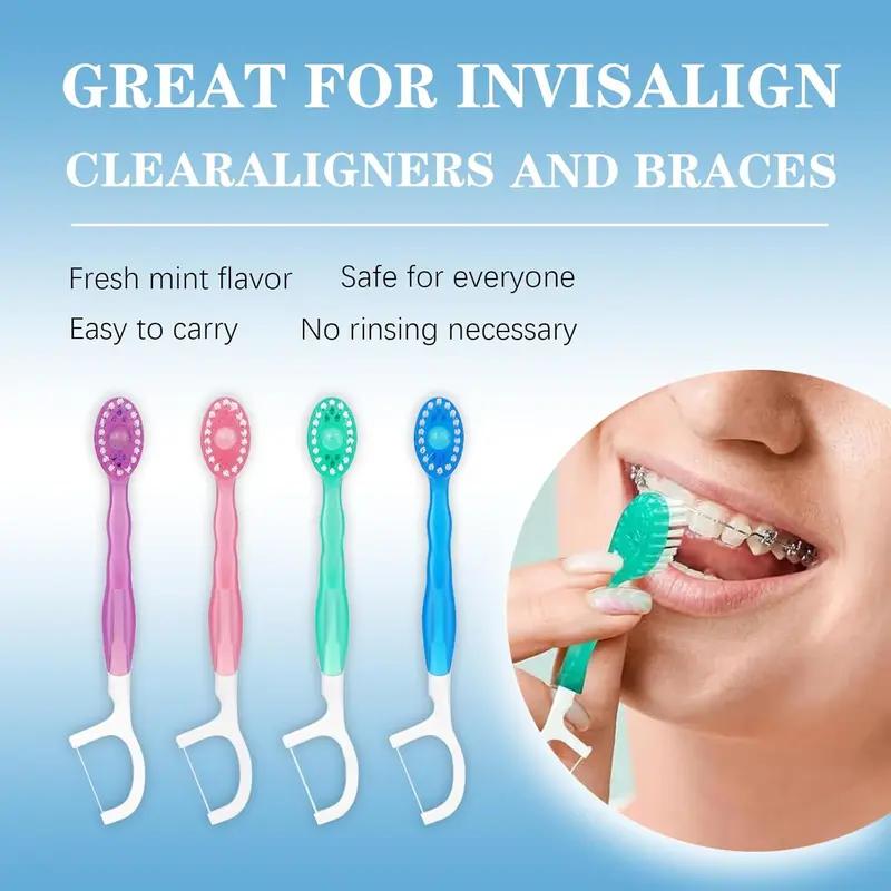 Fresh Fruit Aroma Toothbrushes - 4 Flavors (Peach, Green Plum, Cherry Blossom, Mint) - Smooth Polymer Fiber Thread for Gum Care, Bathroom Home Supplies
