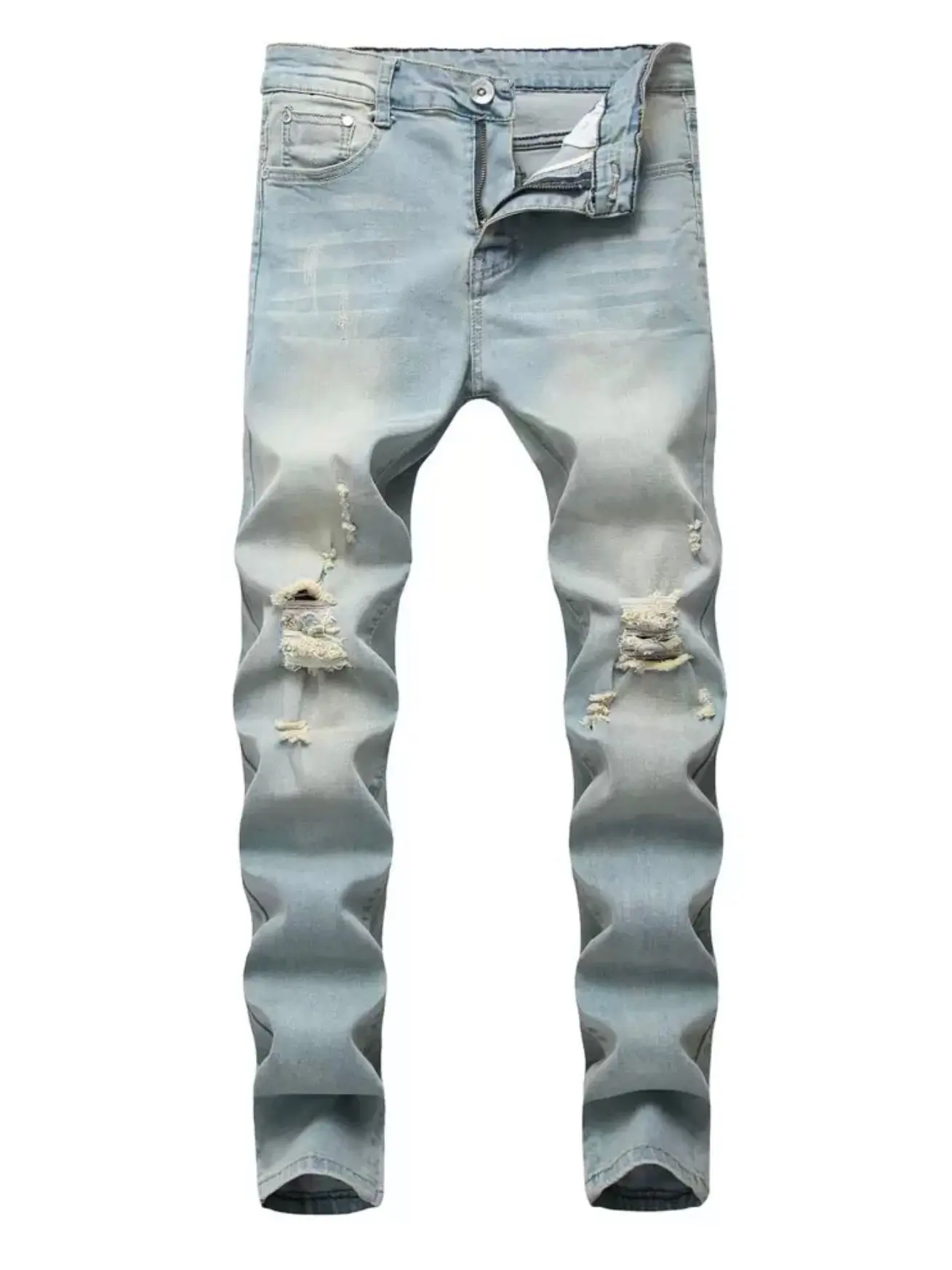 Manfinity LEGND Men Cotton Washed Ripped Skinny Jeans Plain Slim Fit Long Distressed