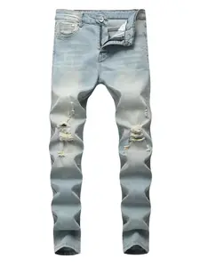 Manfinity LEGND Men Cotton Washed Ripped Skinny Jeans Plain Slim Fit Long Distressed