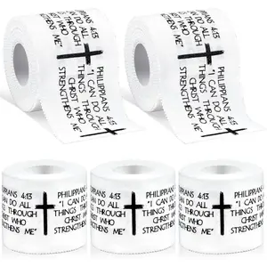 Faith-Focused Unisex Cotton Athletic Tape (2-5 Rolls, 2 in x 23 ft) with Cross & Bible Verses Print, All Seasons Multi-Sports Support for Adults’ Wrist/Ankle Injury Recovery, First Aid