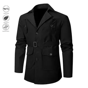 Men's spring and autumn single breasted loose long sleeved mid neck elegant retro trench coat, back to school and daily outdoor wear, British standing collar coat