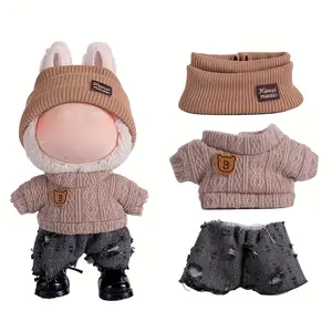 Rainbow Labubu Doll Clothes for Labubu with 3 Outfits - Stylish Fisherman Hat & Sweaters & Pants or skirt Set for 6.69inch Dolls, Adorable buLabu Accessories for Play & Display (Not Included shoes & Doll)