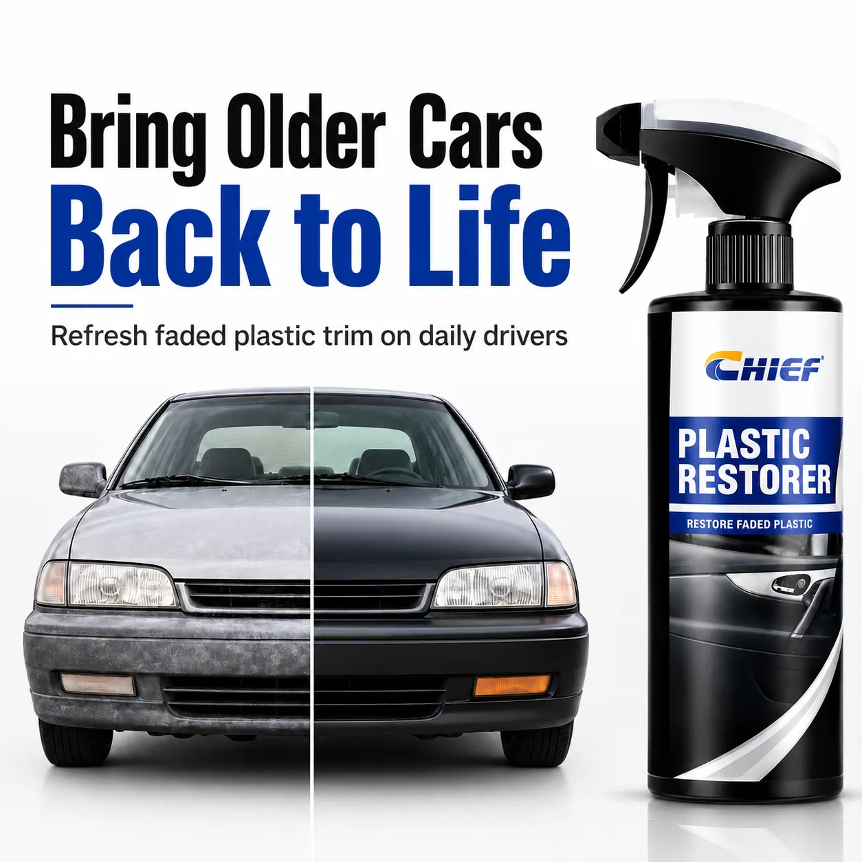 CHIEF Plastic Restorer for Cars, Faded Black Trim Restorer for Interior and Exterior Plastic, Dashboard, Door Panels and Bumpers #faded plastic restorer #dashboard restorer #car bumper restorer #interior exterior car care #old car detailing