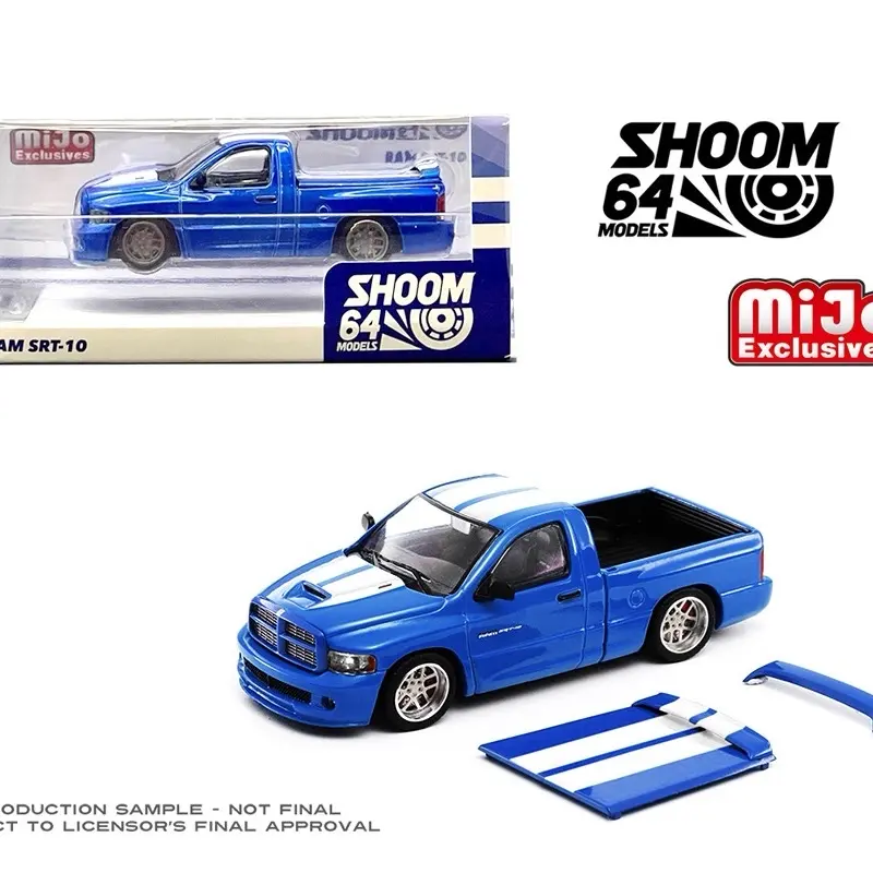 SHOOM64 1:64 2003 Dodge Ram SRT-10 Pickup – Electric Blue Pearl / White Stripes – Limited Edition Mijo Exclusives