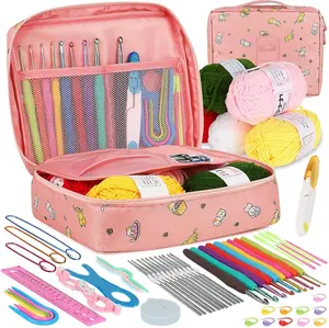 Deal - Crochet Kit for Beginners - Includes Yarn, 59 Crochet Starter Kits, Ergonomic Hooks 2.0-6.0 mm, Lace Steel Needles 0.6-1.9 mm.