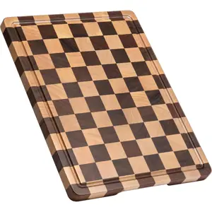 Checkered  Board, Wooden  Boards for Kitchen, Acacia   Board with Handle & Juice Grooves, Small Charcuterie Boards with  Box, 14" X 11" X 0.8"