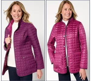Joan Rivers Matte to Pearl Reversible Quilted Snap Front Jacket