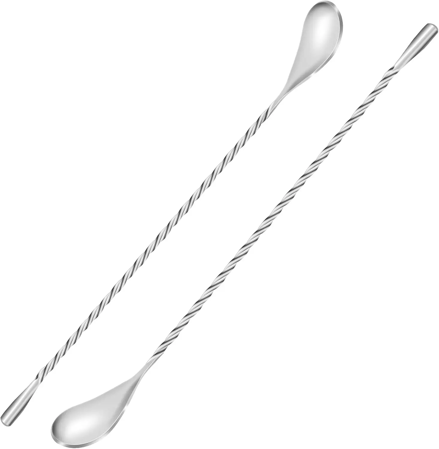 Stainless Steel Bar Mixing Spoon Set (2 Pack, 12 Inch) – Long Cocktail Stirring Spoons with Spiral Handle, Drink Mixer Tool for Cocktails & Beverages