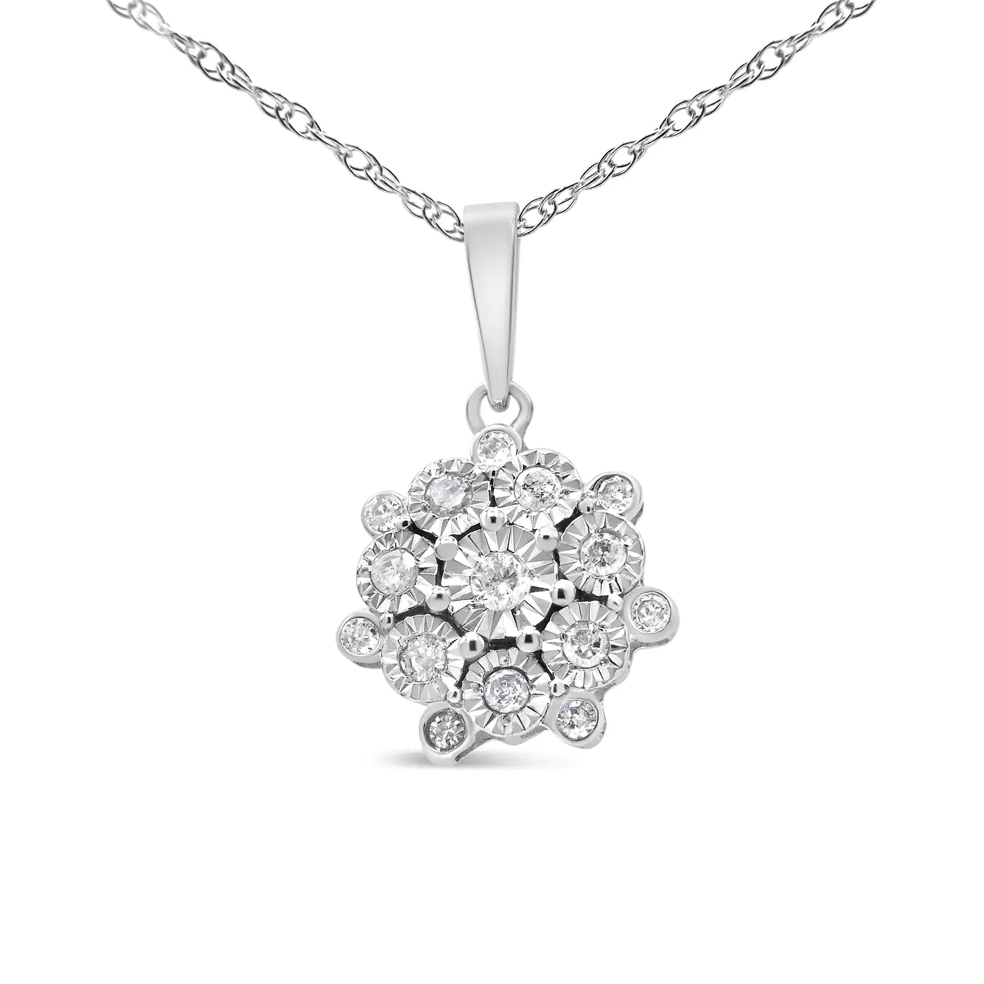 .925 Silver Diamond Floral Cluster Necklace