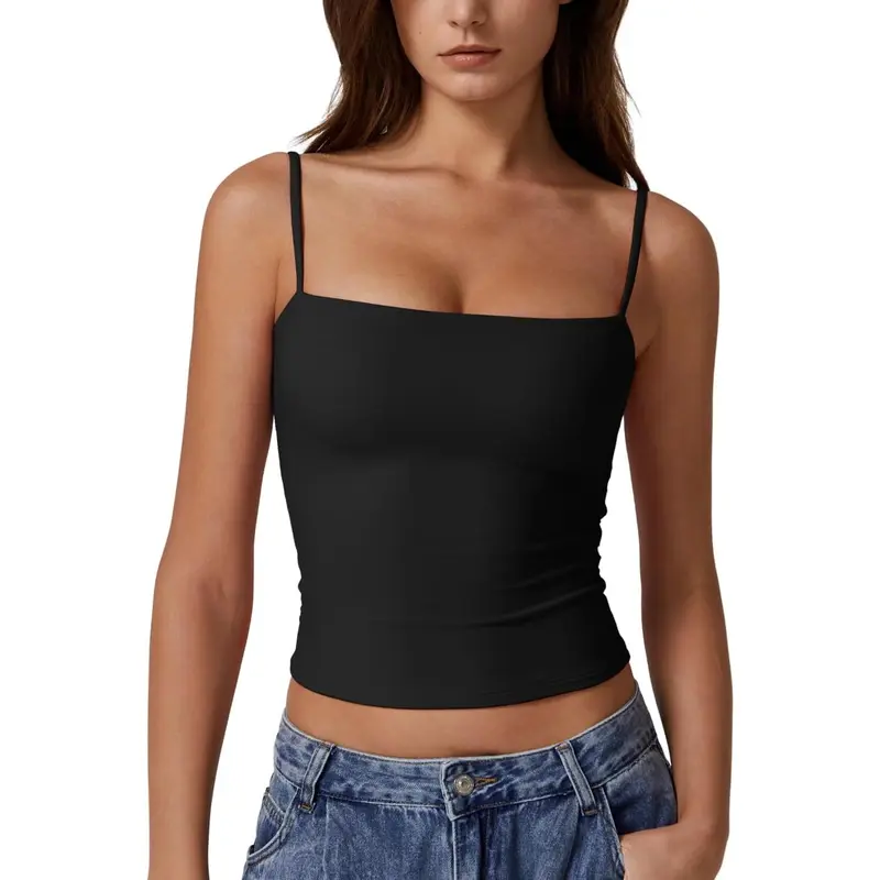 QINSEN Apparel Women's Double Lined Basic Tank Top Adjustable Spaghetti Straps Sleeveless Camisole Shirts Breathable Casual Wear