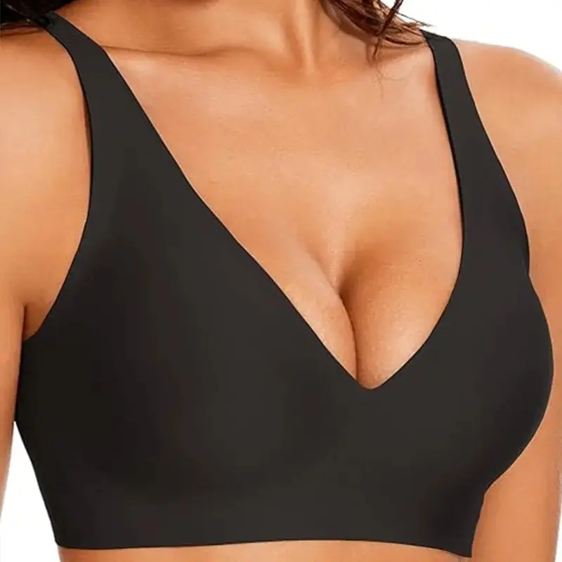 Women's Wire-Free Jelly Bra - Push Up Deep V-Neck, 3/4 Coverage, U-Back, Jelly Strips Natural Lift, Seamless Comfortable T-Shirt Bralette, Pure Color/Leopard Print, Daily Support for Work, Yoga & Wedding Lingerie