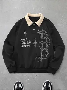 Unisex style, Y2K collegiate Preppy look, letter print, autumn and winter version, Long sleeve, thick and classic retro British aesthetic lamb-fur collar Fitted pullover POLO hoodie. Suitable for streetwear, casual, individual, and trendy outfits