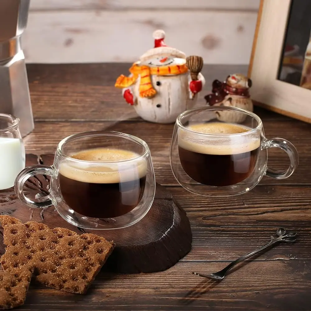 2 PCS German Quality Insulated Double Wall Glass Espresso Cups 4 Oz, Espresso Coffee Cups, Double Espresso Cups, Demitasse Cups, Tazas De Cafe Expreso