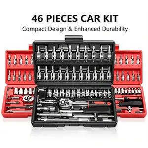 46pcs Socket Wrench Diy Repair Tool Kit, Car Repair Machinery Tools Set, Ratchet Screwdriver, Household Machinery Tools, Hardware Toolbox, Compatible with Bicycle Repair & Car Repair, Auto Repairing & Household, Christmas Gift for Husband