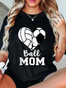 100% Cotton Ball Mom Heart Funny Soccer Volleyball Mom T-Shirt